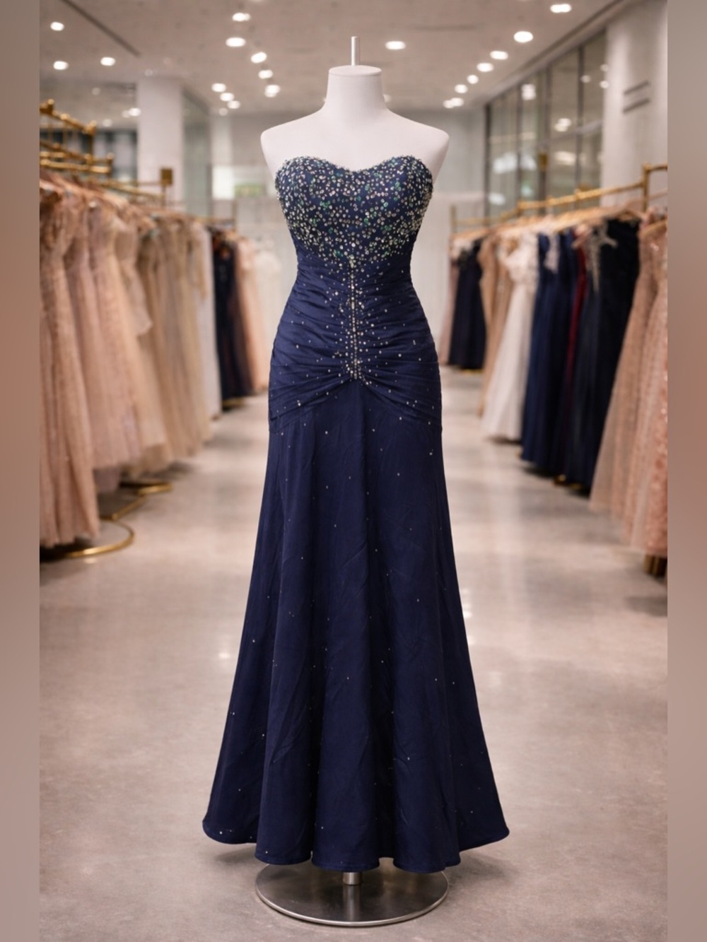 Navy Sequin Formal Dress | Lace-Up Back | Size Medium